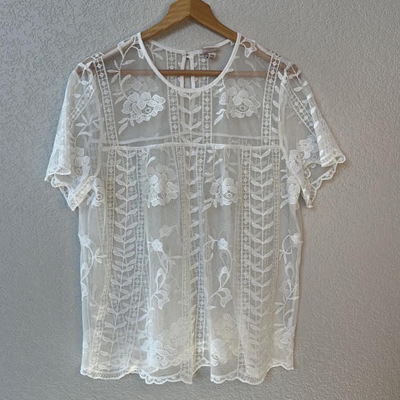 Merona Blouse Lace Floral White size Double Extra Large - Picture 2 of 7